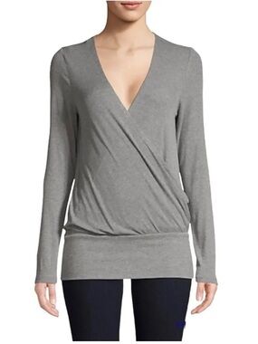 BCBGMaxAzria Crossover V Neck Long Sleeve Top - L